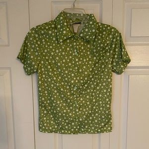 Vintage Uptown Girl Cropped Green Polka Dot Button Top Women’s size Medium
